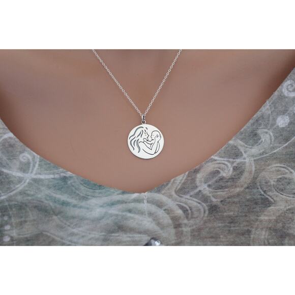 Sterling Silver Mom and Baby Pendant Necklace - Picture 2 of 4